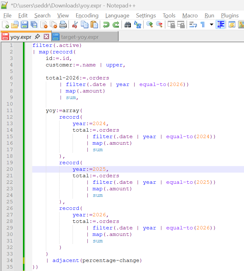 An Expressif expression with syntax highlighting in Notepad++